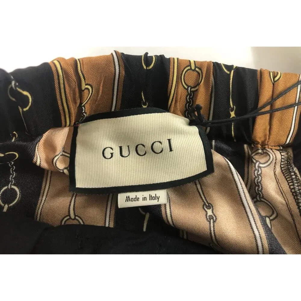 NWT Gucci Bi-Material Velvet/Silk Horsebit Logo Striped Joggers Size 32 $2800.00